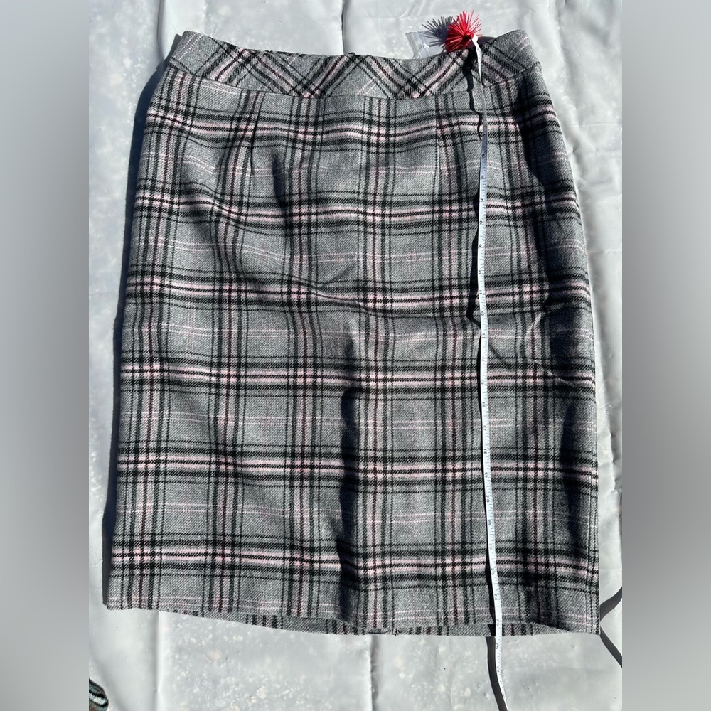 NWT Chadwicks Gray and Pink Plaid Midi Skirt